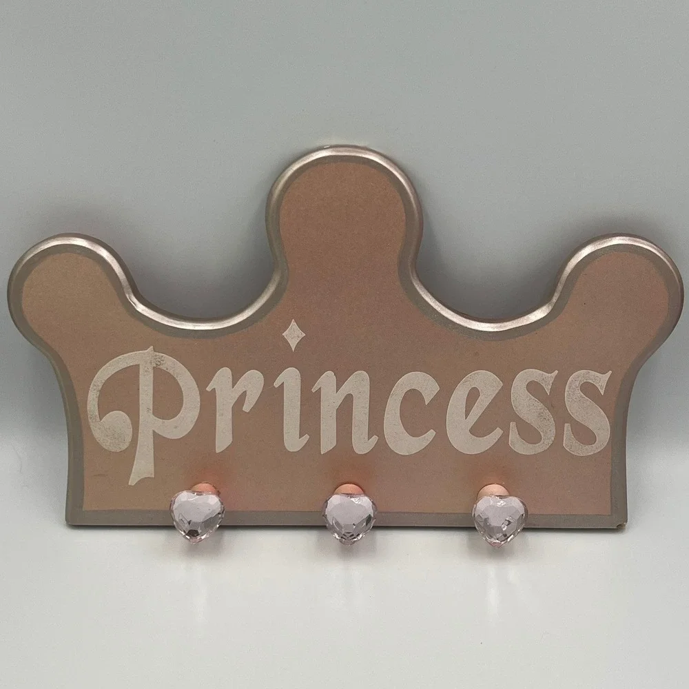 Princess Wall Hook Rack Kids OS Rose Gold Good Crown Heart Knobs Decor